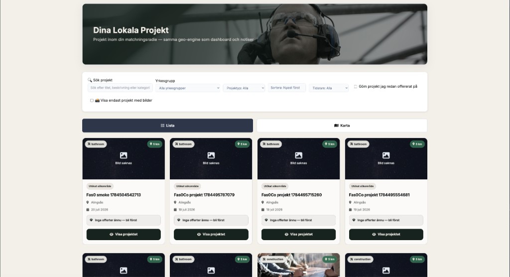 Öppna projekt i företagets område